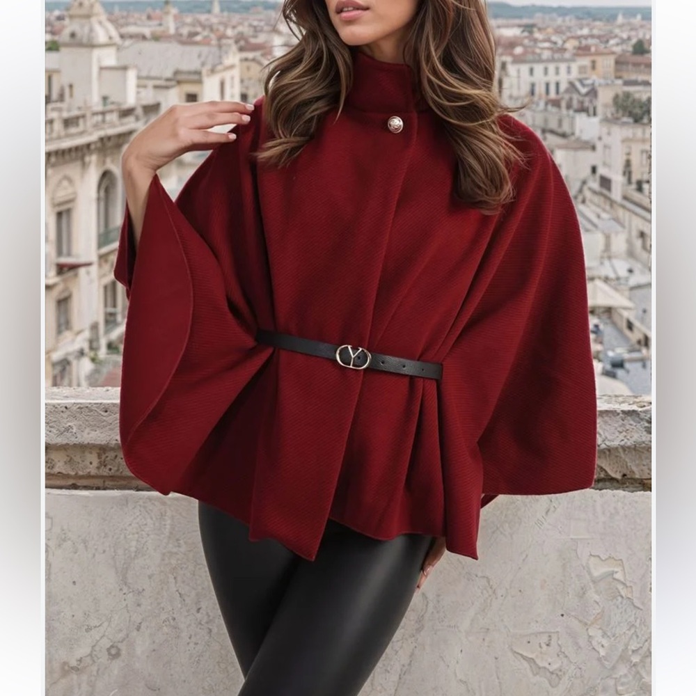 ShopEvelynne Deep Red Cape with Belt
